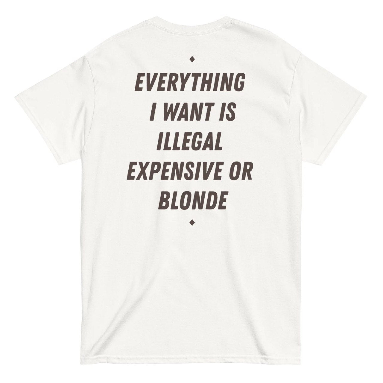 EVERYTHING I WANT IS ILLEGAL, EXPENSIVE OR BLONDE