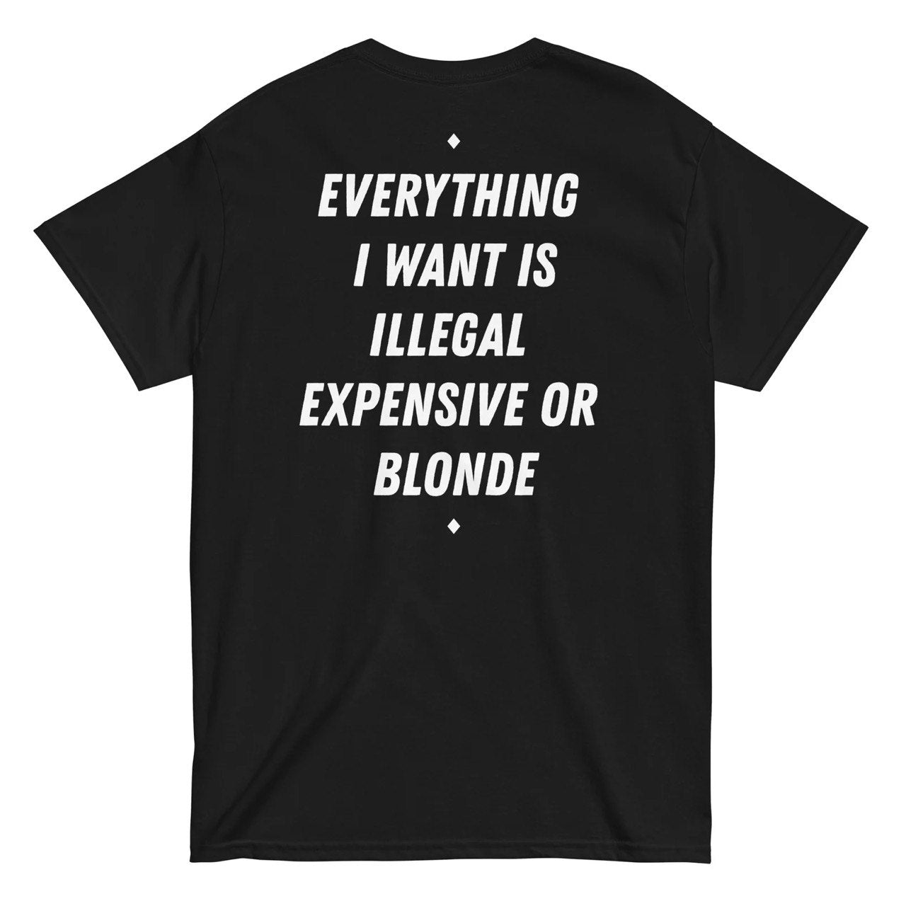 EVERYTHING I WANT IS ILLEGAL, EXPENSIVE OR BLONDE